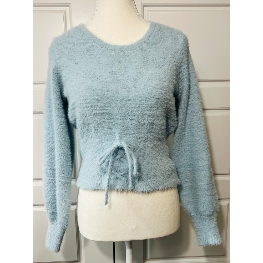 Almost Famous Fuzzy Knit‎ Corset Tie Long Sleeve Pullover Sweater, M